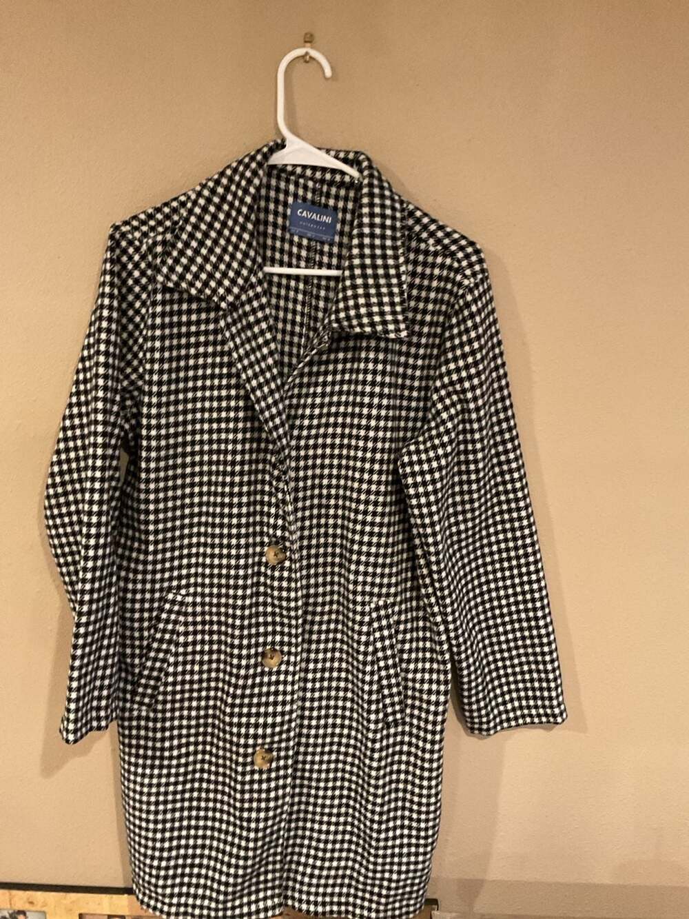 Cavalini Outerwear Black and White Houndstooth Button Front Coat Size M
